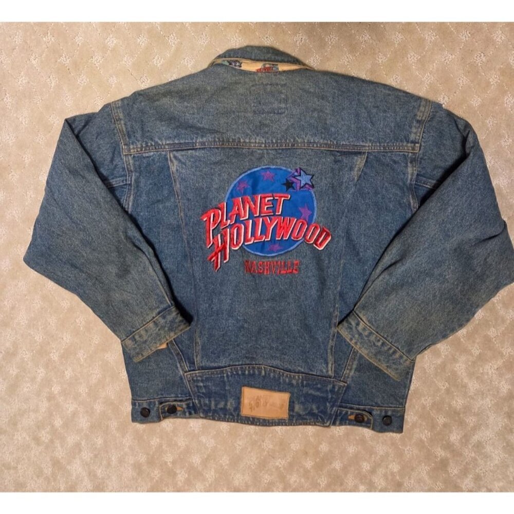 Vintage Planet Hollywood Denim Jacket Womens Small Nashville 90s Oversized Jean - Picture 2 of 11